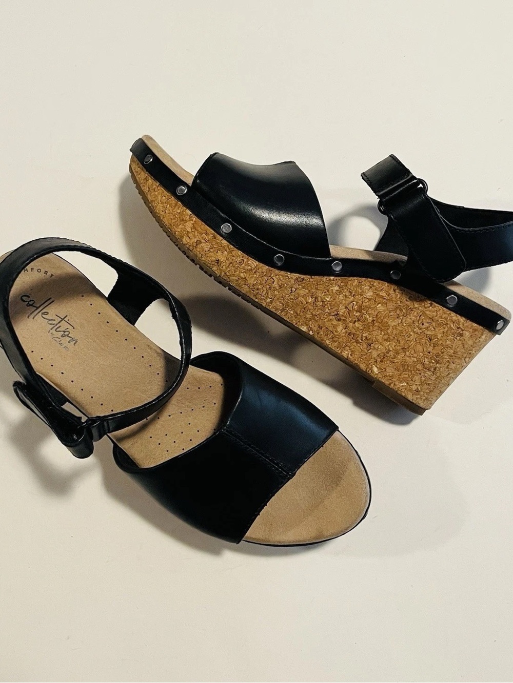 Collection B Black Cork Wedge Sandals